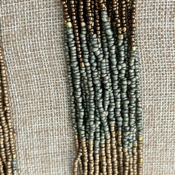 Green, Tan and Brown Glass Seed Beaded Necklace - Picture 5 of 7
